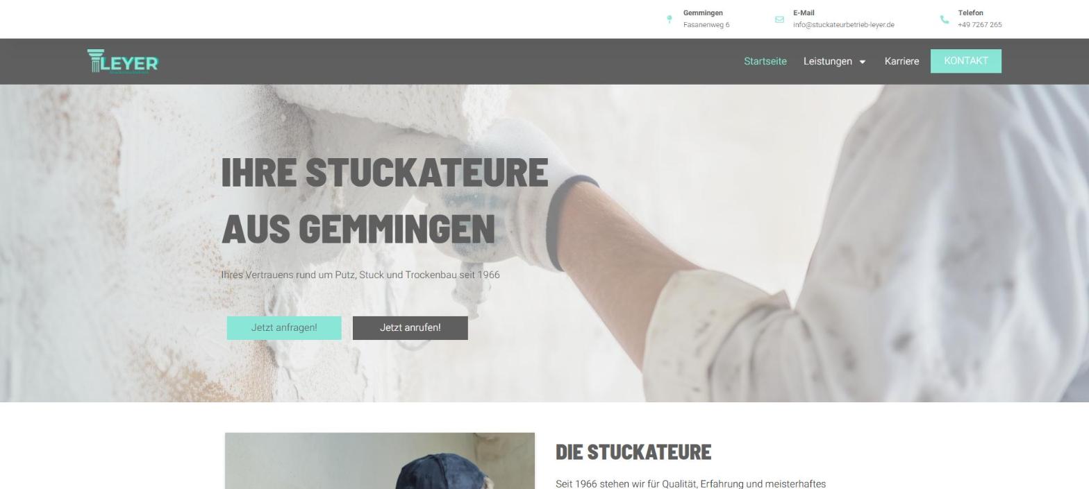 Website für Handwerker: Stuckateurbetrieb Leyer aus Gemmingen auf Laptop und Smartphone